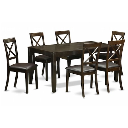 East West Furniture 7 Piece Dining Room Set For 6-Dining Table With Leaf and 6 Dining Chairs LYBO7-CAP-LC